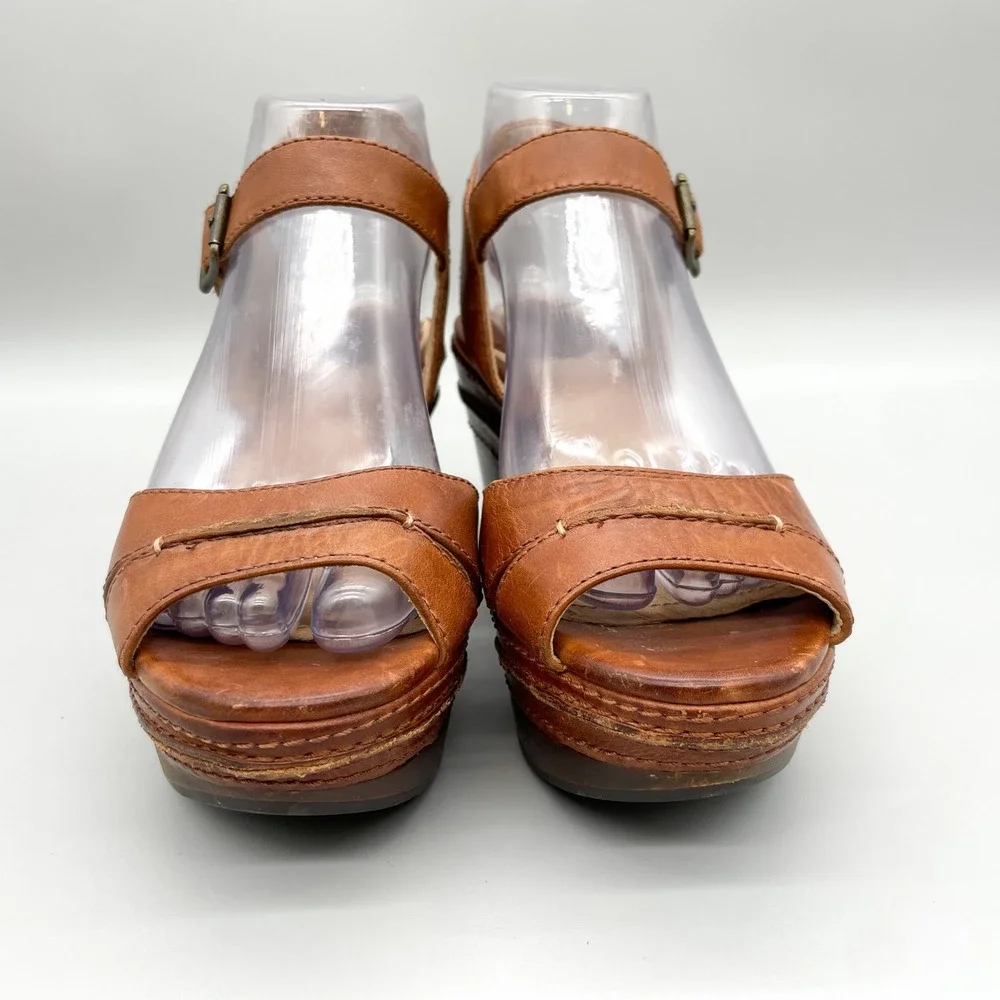 Frye Carlie Seam Brown Leather Wedge Platform Sandals Womens 8M Coastal Cowgirl